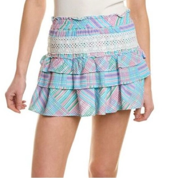 NEW LoveShackFancy Small Corbett Mini Skirt in Candyland Print ~ Plaid Crochet - Picture 1 of 8